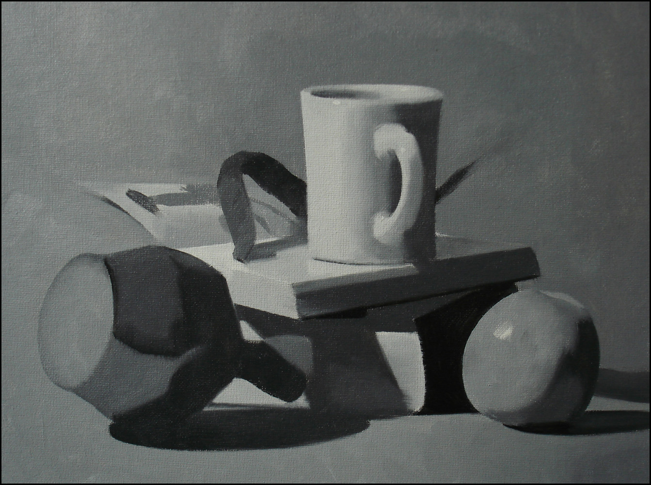 Grisaille Still Life With Mug, 9x12 inches
